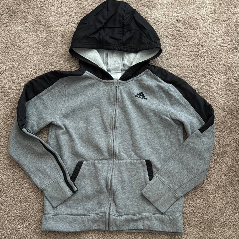 Adidas Kids Gray Hoodie with Black Accents